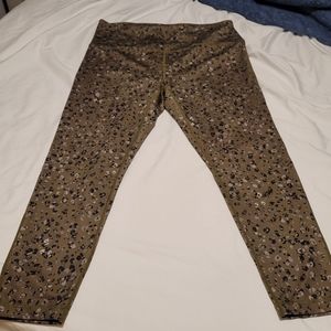 Zella Carmine High Waist Crop Green & Black Leopard Print Leggings XL